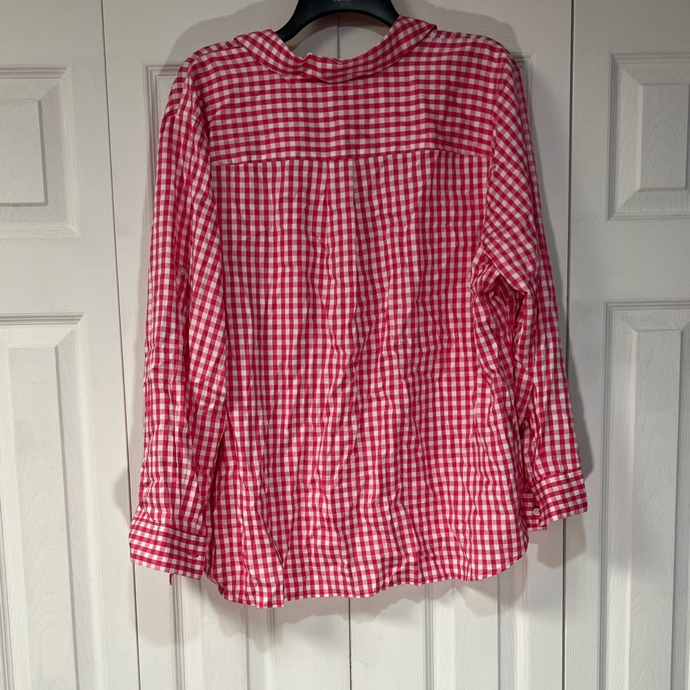 Talbots Pink Gingham Button Down Top Size 3x Women - image 3